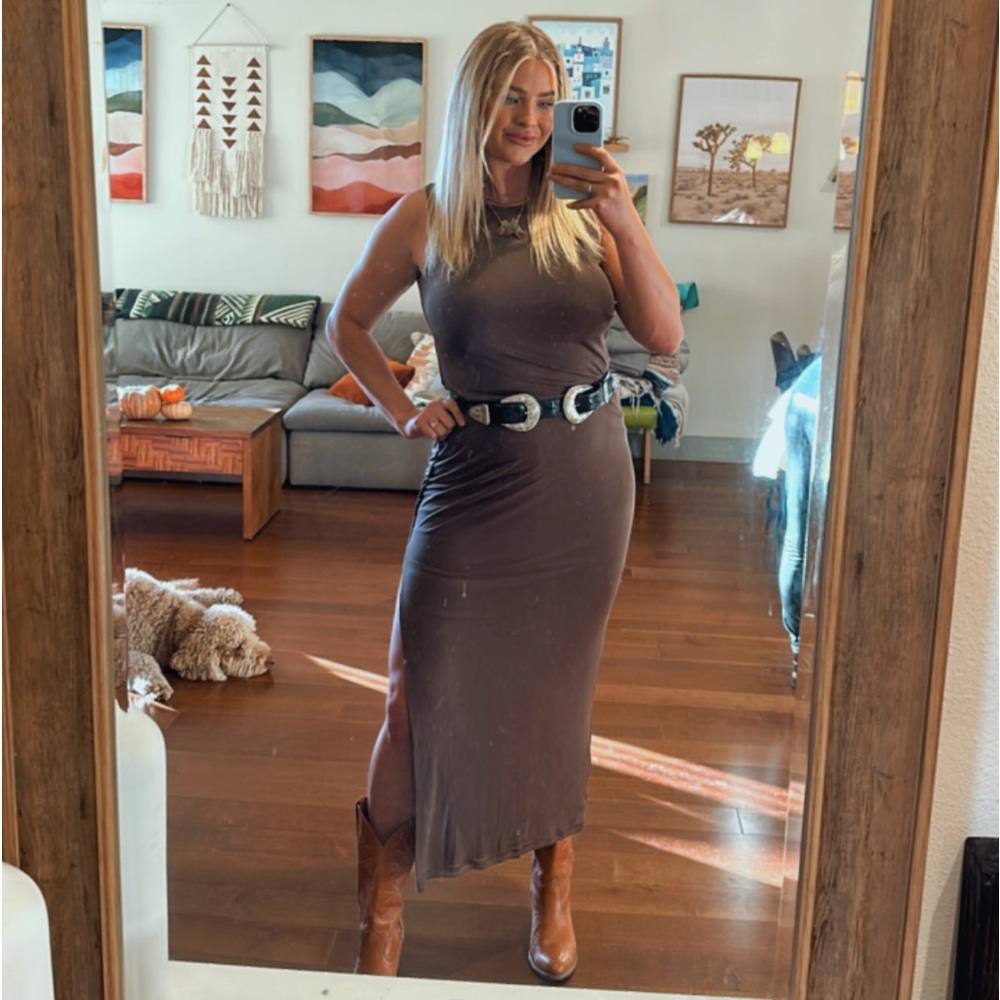 Brown Mesh Maxi Dress